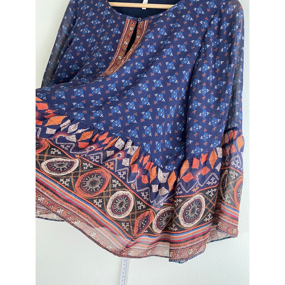 Joie Silk Blouse Navy Multi Print Sheer Sleeve Relaxed Top Small - Picture 8 of 12